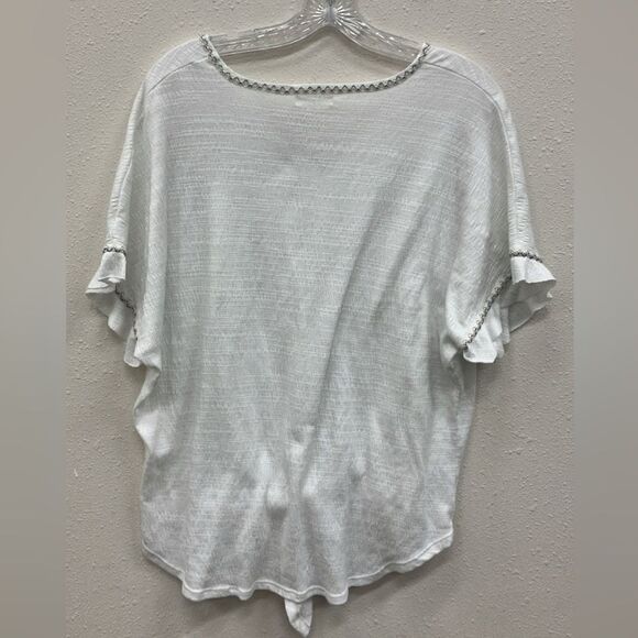 Max Studio embroidered Ruffle Sleeve Tie-Front Top 1X boho coastal cowgirl - Picture 4 of 4